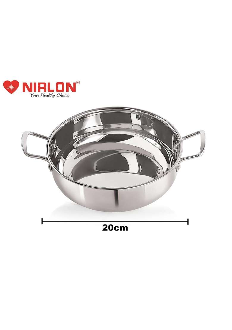 NIRLON Stainless Steel Induction Base Kadhai Wok Sandwich Bottom Kadai Without Lid | 1.5 L | 1.6 Qt | 20 cm | 7.9 Inch - Indya