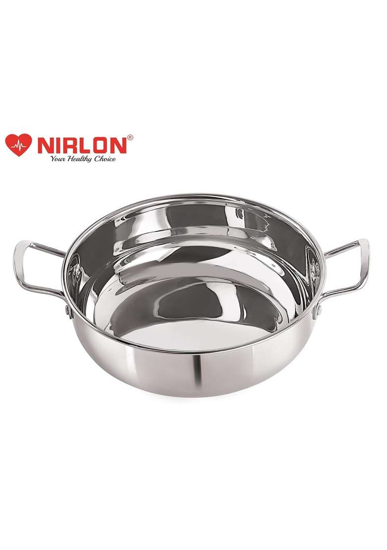 NIRLON Stainless Steel Induction Base Kadhai Wok Sandwich Bottom Kadai Without Lid | 1.5 L | 1.6 Qt | 20 cm | 7.9 Inch - Indya