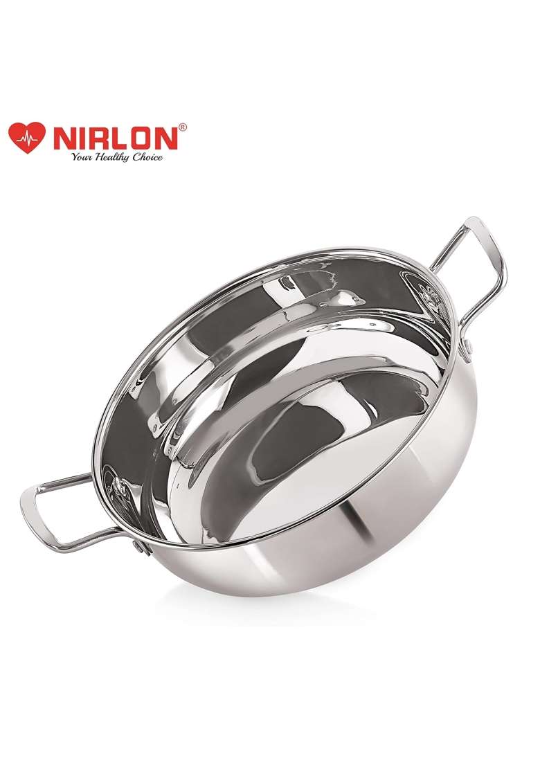 NIRLON Stainless Steel Induction Base Kadhai Wok Sandwich Bottom Kadai Without Lid | 1.5 L | 1.6 Qt | 20 cm | 7.9 Inch - Indya