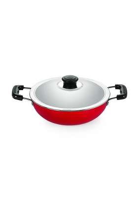 NIRLON Plus Non-Stick Flat Base Kadai Wok with Lid