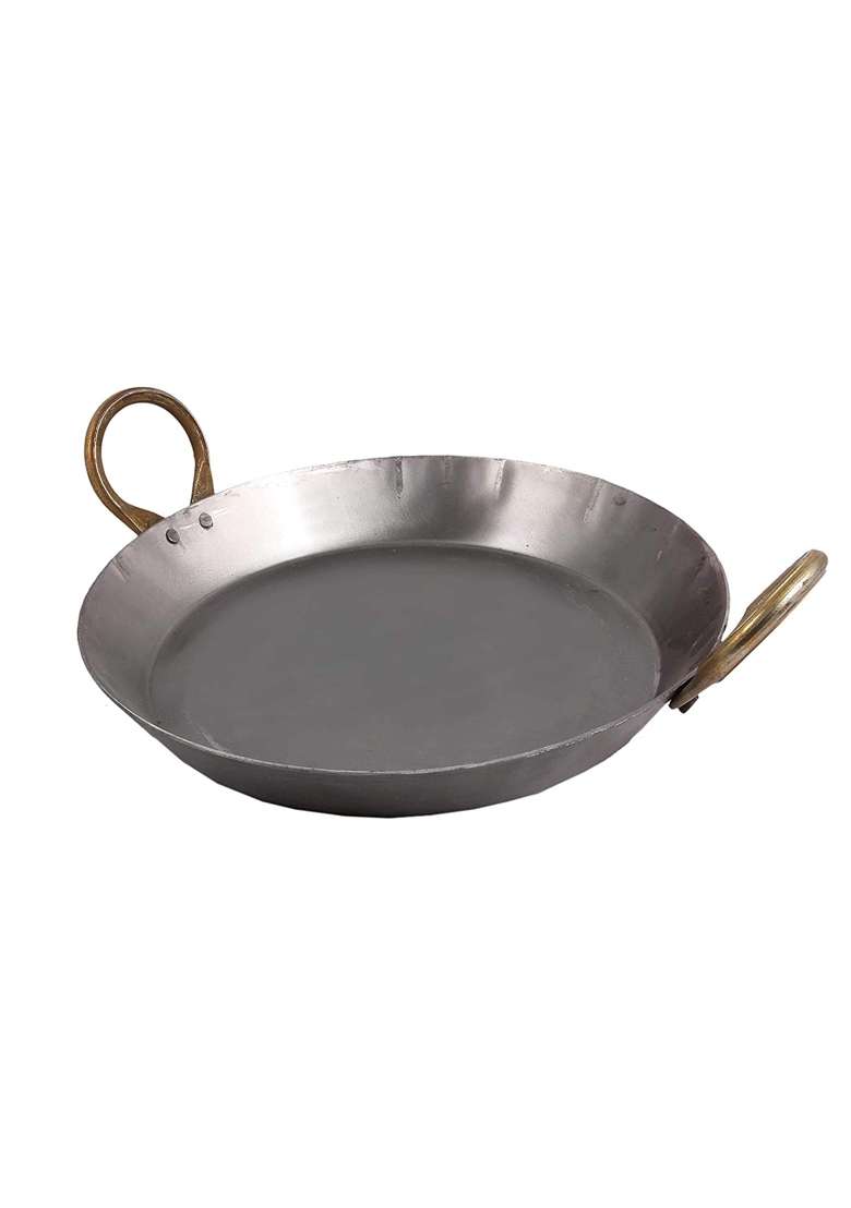 KITCHEN SHOPEE Heavy Base Original Iron Loha Flat Kadai Wok Tavi Fry Pan Tai for Making Jalebi - Indya