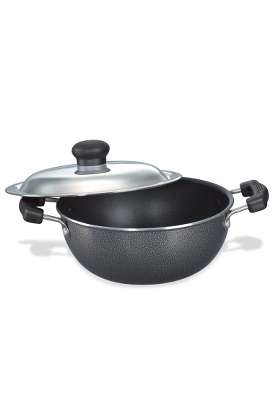 Prestige Omega Select Plus Aluminium Non-Stick Flat Base Kadhai Wok with Lid | 27 cm | 10.6 Inch