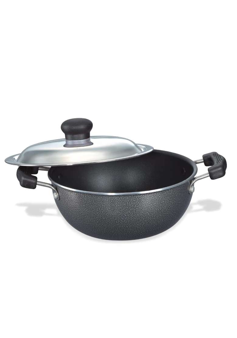 Prestige Omega Select Plus Aluminium Non-Stick Flat Base Kadhai Wok with Lid | 27 cm | 10.6 Inch - Indya