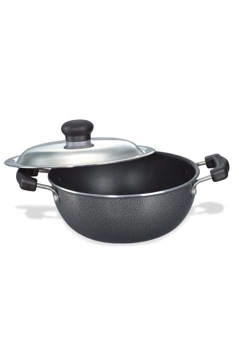 Prestige Omega Select Plus Aluminium Non-Stick Flat Base Kadhai Wok with Lid | 27 cm | 10.6 Inch