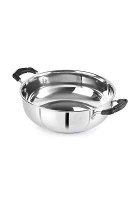 CELLO Steelox Induction Compatible Stainless Steel Kadhai Wok | 3 L | 3.2 Qt