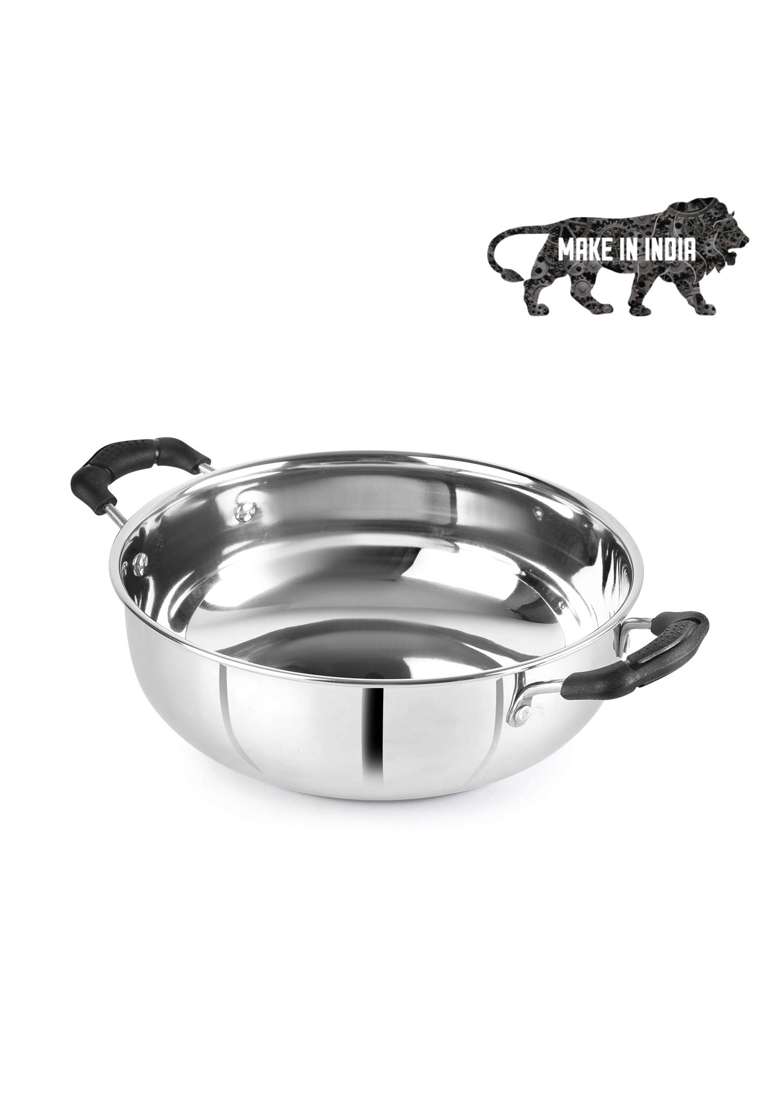 CELLO Steelox Induction Compatible Stainless Steel Kadhai Wok | 3 L | 3.2 Qt - Indya