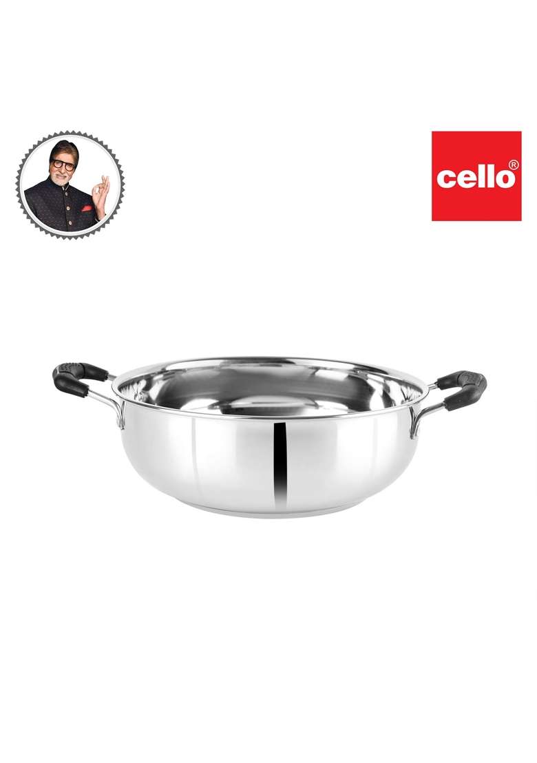 CELLO Steelox Induction Compatible Stainless Steel Kadhai Wok | 3 L | 3.2 Qt - Indya