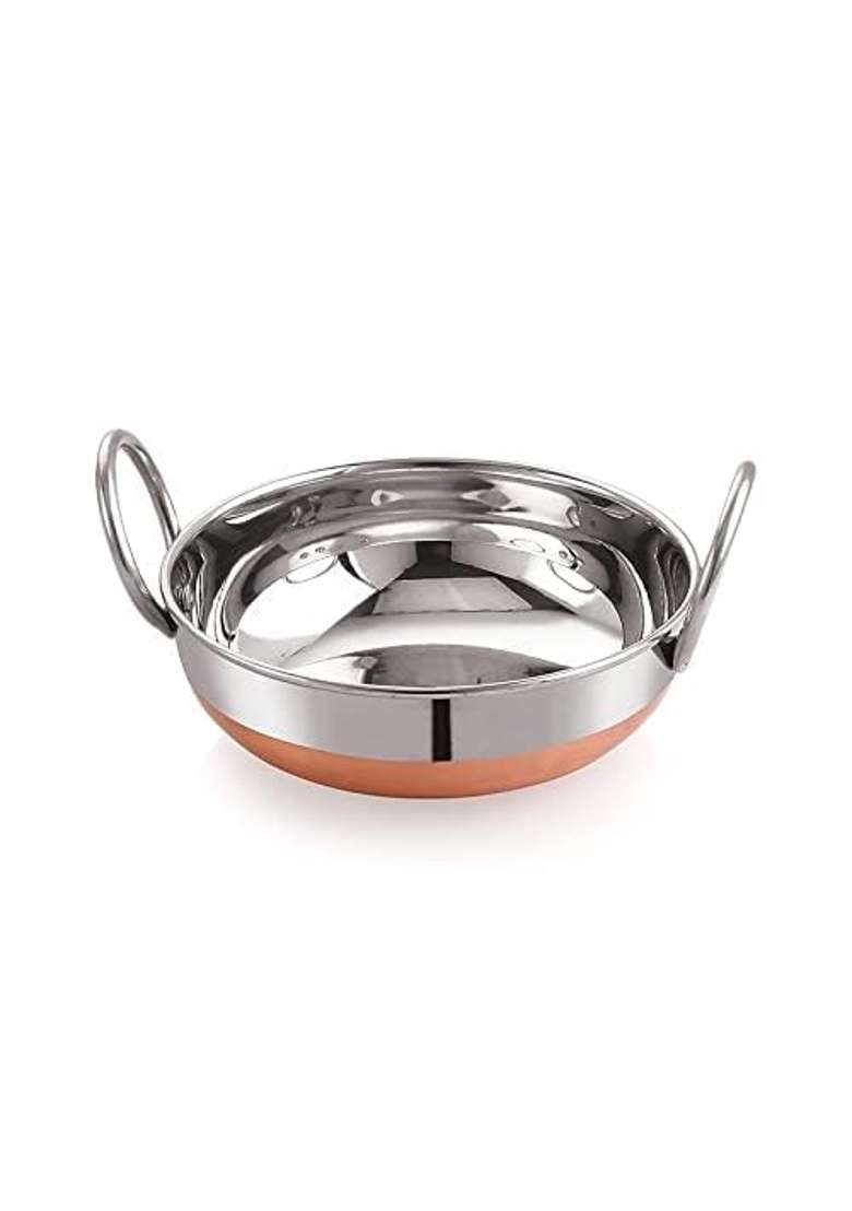 VOMI Kadhai Wok Copper Bottom Kadai Cooking Stainless Steel Bottom Pot Pans for Frying | 1 L | 1.1 Qt - Indya