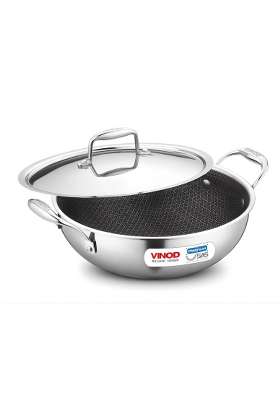 Vinod SAS Pro Platinum Triply Stainless Steel Kadai Wok | 1.8 L | 1.9 Qt | 22 cm | 8.7 Inch | Induction Compatible | PFOA Free