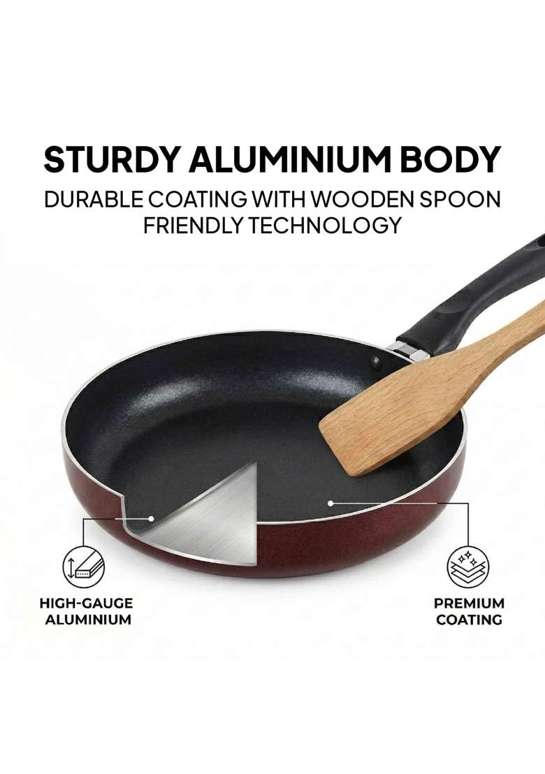 CELLO Aluminium Non-Stick Induction Base Deep Tapper Frying Pan for Kitchen Brown | 22 cm | 8.7 Inch | Dishwasher Safe | PFOA Free - Indya