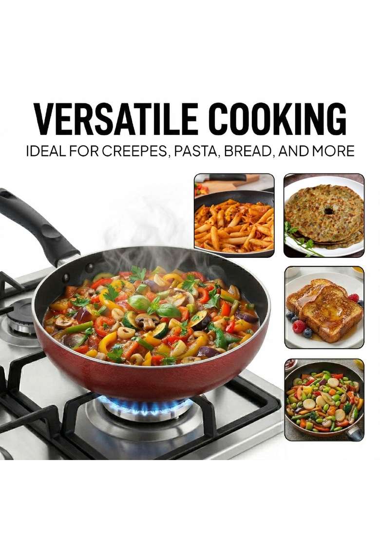 CELLO Aluminium Non-Stick Induction Base Deep Tapper Frying Pan for Kitchen Brown | 22 cm | 8.7 Inch | Dishwasher Safe | PFOA Free - Indya