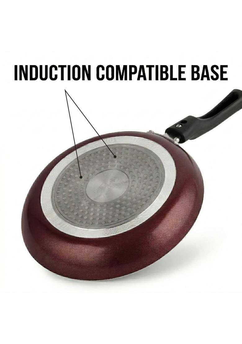 CELLO Aluminium Non-Stick Induction Base Deep Tapper Frying Pan for Kitchen Brown | 22 cm | 8.7 Inch | Dishwasher Safe | PFOA Free - Indya
