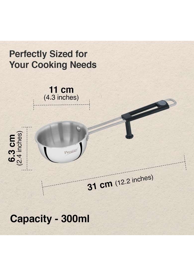 Prestige Tri-Ply Stainless Steel Splendor Tadka Pan | 300 ml | 10.1 fl oz | 11 cm | 4.3 Inch | Induction Compatible - Indya