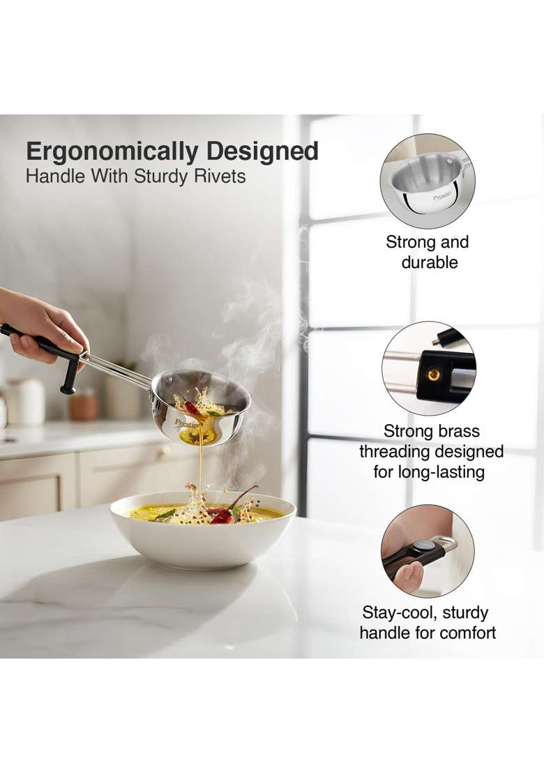 Prestige Tri-Ply Stainless Steel Splendor Tadka Pan | 300 ml | 10.1 fl oz | 11 cm | 4.3 Inch | Induction Compatible - Indya