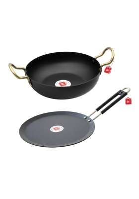 LAZYwindow Iron Deep Kadhai Wok and Tawa Combo | Induction Compatible
