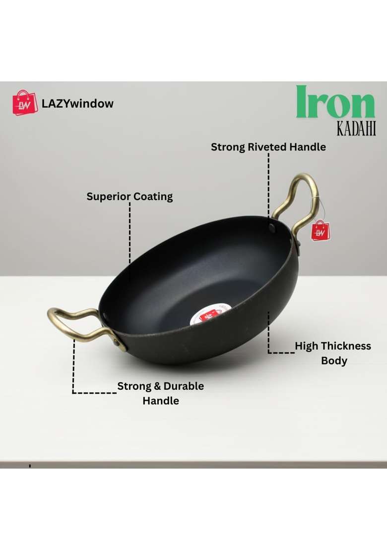 LAZYwindow Iron Deep Kadhai Wok and Tawa Combo | Induction Compatible - Indya