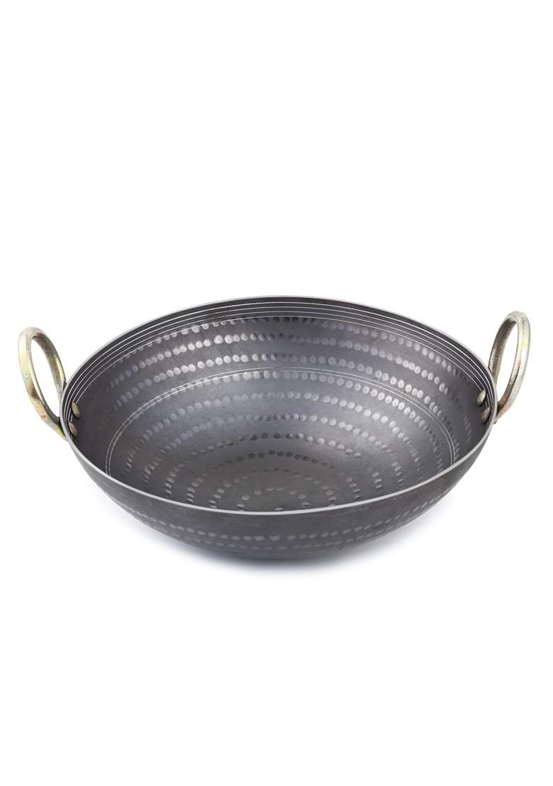 PTR Iron Kadai Top Diameter | 2 L | 2.1 Qt | 10 Inch | Induction Compatible | Heavy Bottom | Handcrafted | Hammered Finish - Indya