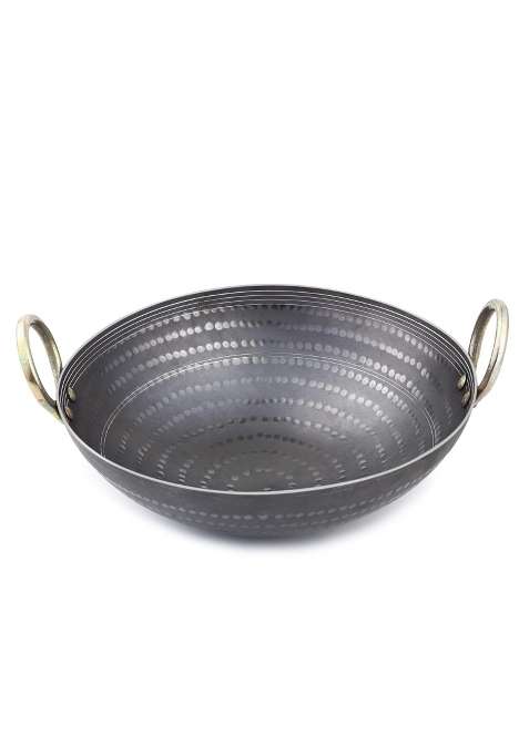 PTR Iron Kadai Top Diameter | 2 L | 2.1 Qt | 10 Inch | Induction Compatible | Heavy Bottom | Handcrafted | Hammered Finish