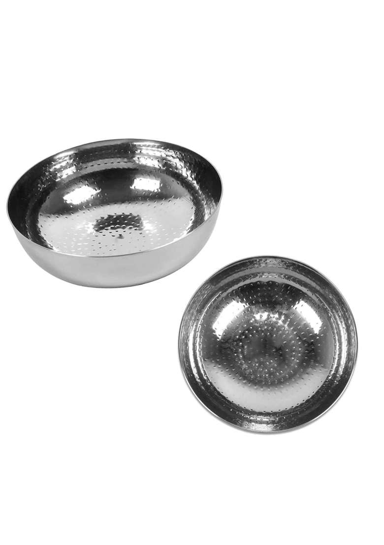 KC Sandwich Bottom Heavy Guage Stainless Steel Hammered Tasla Deep Pan | 3500 ml | 118.3 fl oz - Indya