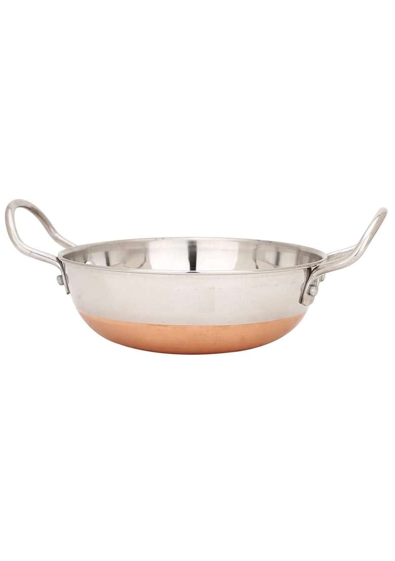 Ameraempire Copper Bottom Kadhai Wok Stainless Steel Cooking Kadai Pot Pan with Copper Base | 3 L | 3.2 Qt | Induction Compatible - Indya