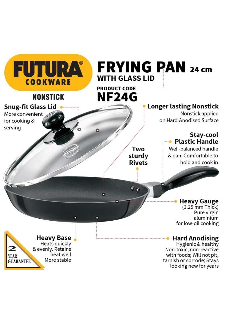 Hawkins Futura Frying Pan | 24 cm | 9.4 Inch | Non-Stick | With Lid - Indya