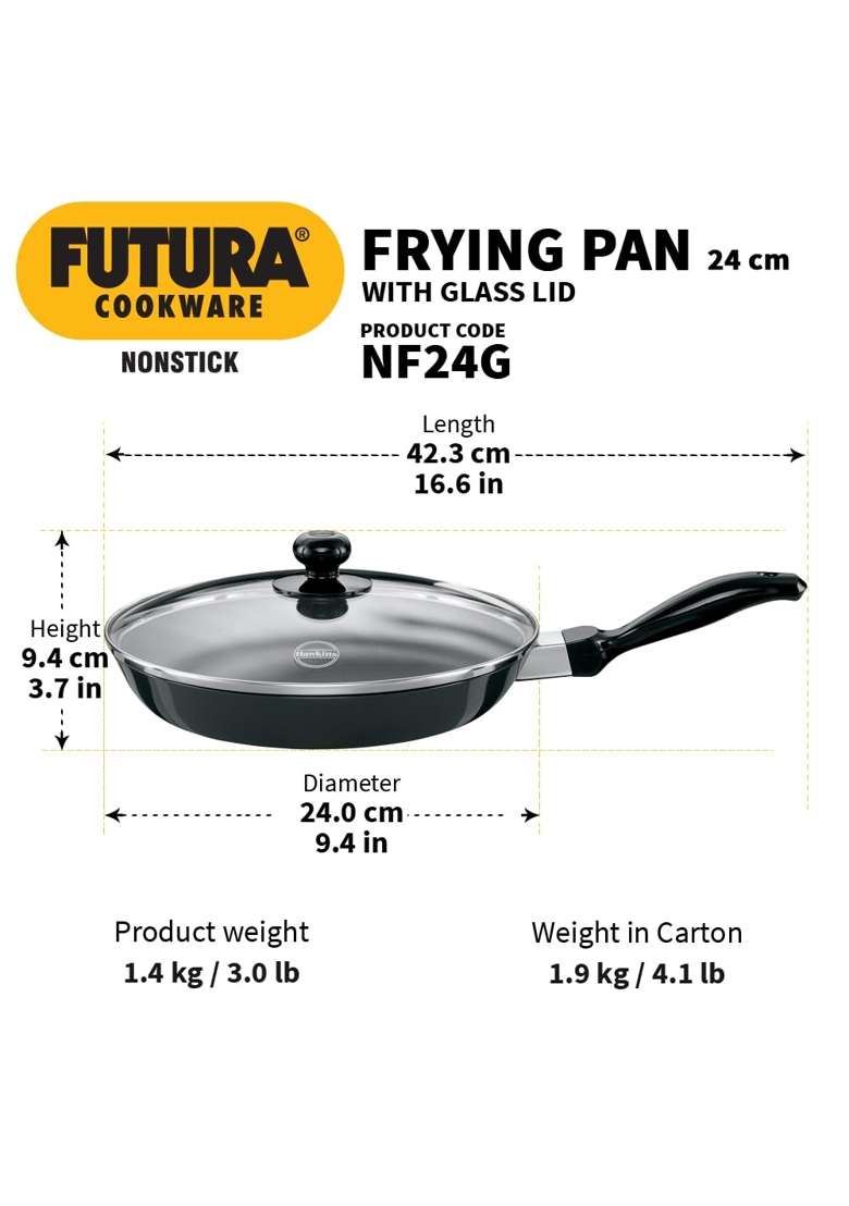 Hawkins Futura Frying Pan | 24 cm | 9.4 Inch | Non-Stick | With Lid - Indya