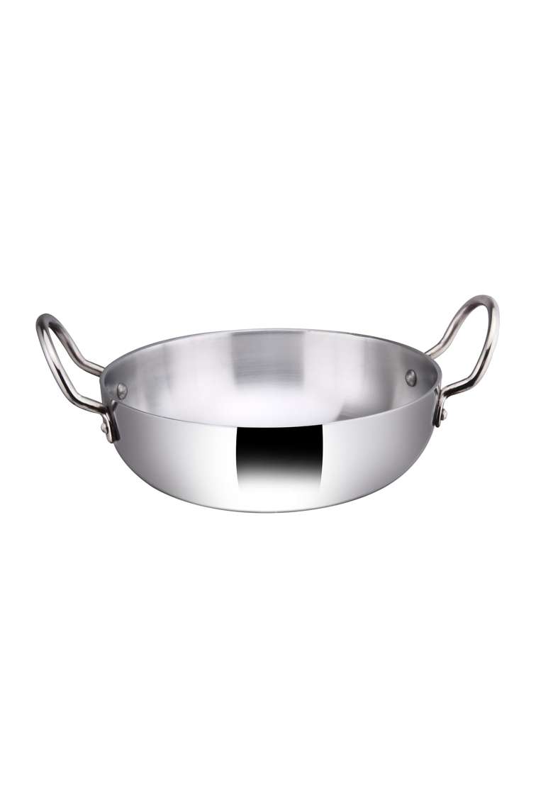 SPC Mirror Polish Aluminum Deep Kadhai Wok Flat Bottom Kadhai Without Ltrd | 1.5 L | 1.6 Qt | 20 cm | 7.9 Inch - Indya