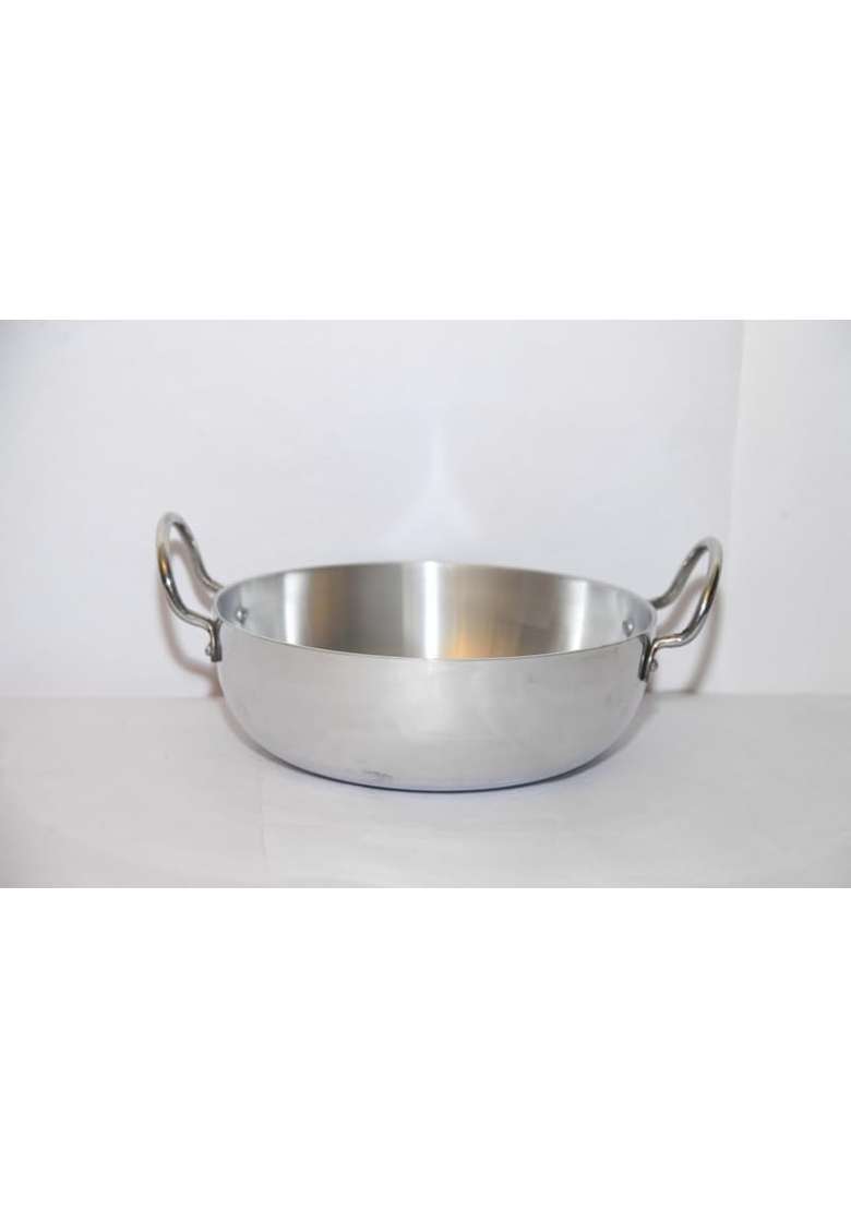 SPC Mirror Polish Aluminum Deep Kadhai Wok Flat Bottom Kadhai Without Ltrd | 1.5 L | 1.6 Qt | 20 cm | 7.9 Inch - Indya