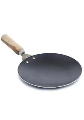 RBY Cast Iron Tawa Flat Griddle Lohe Ka Tava with Unique Smooth Edges Wooden Handle Gas | 9.5 Inch | Induction Compatible