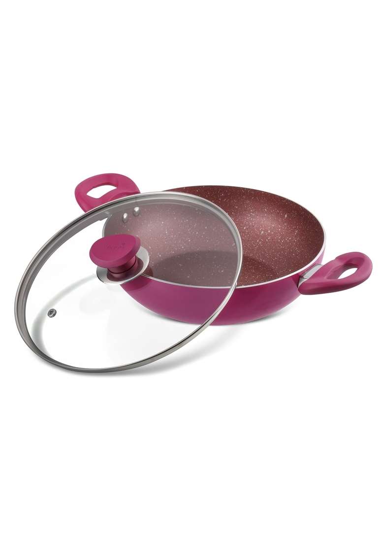 Vinod Lilac Non Stick Cookware Combo | 2.5 L | 2.6 Qt | 24 cm | 9.4 Inch | 3-Piece Set | Induction Compatible | With Lid - Indya