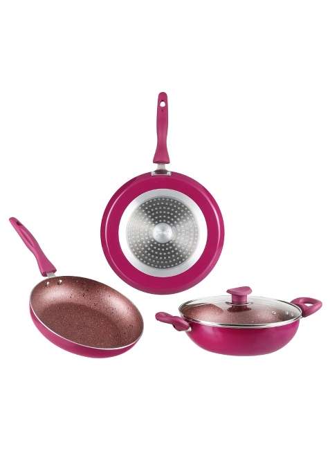 Vinod Lilac Non Stick Cookware Combo | 2.5 L | 2.6 Qt | 24 cm | 9.4 Inch | 3-Piece Set | Induction Compatible | With Lid