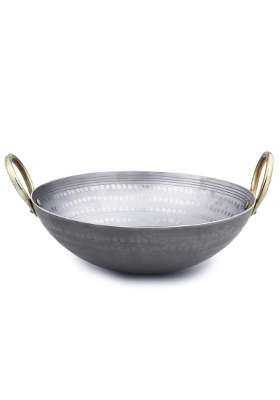 PTR Smooth Edge Iron Kadai Wok Food Grade Hammered Heavy Base Lohe Ki Kadhai Metal | 2 L | 2.1 Qt | Induction Compatible