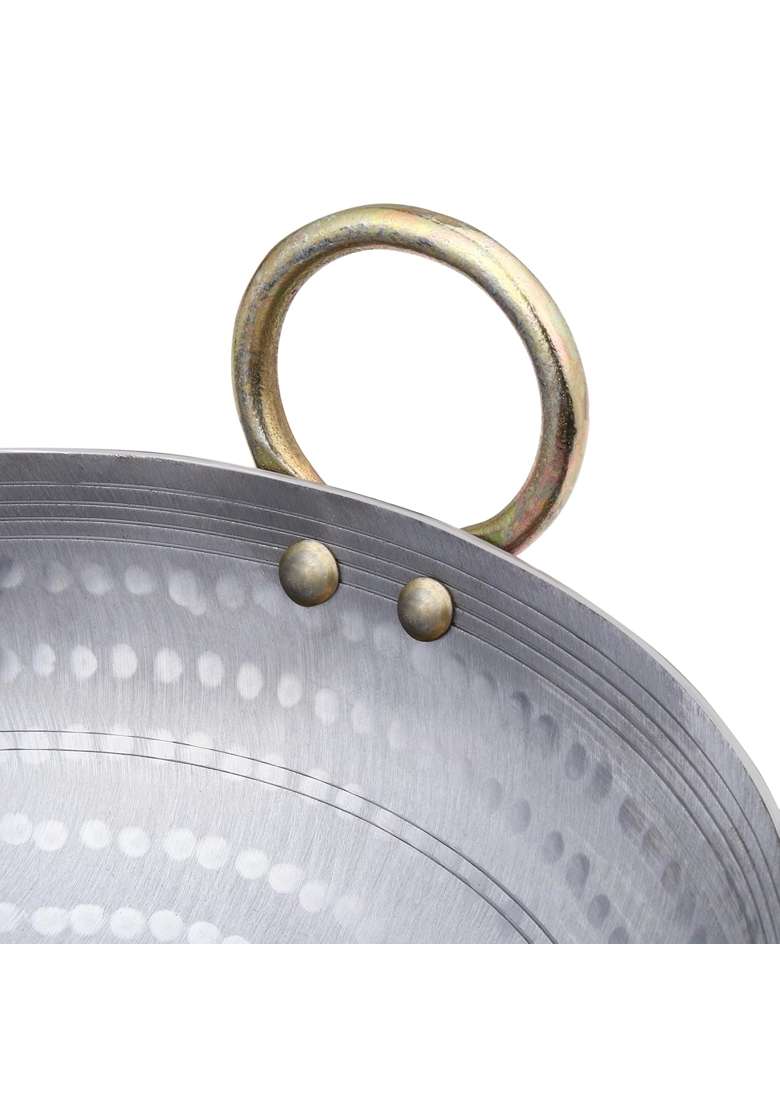 PTR Smooth Edge Iron Kadai Wok Food Grade Hammered Heavy Base Lohe Ki Kadhai Metal | 2 L | 2.1 Qt | Induction Compatible - Indya