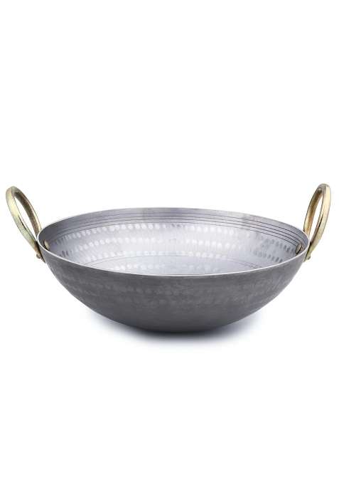 PTR Smooth Edge Iron Kadai Wok Food Grade Hammered Heavy Base Lohe Ki Kadhai Metal | 2 L | 2.1 Qt | Induction Compatible