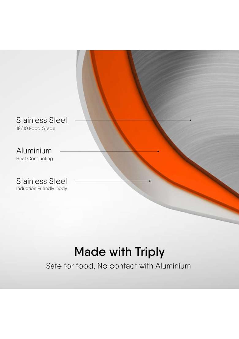 Stahl Artisan Triply Stainless Steel Tasla Deep Pan with Lid | 1.2 L | 1.3 Qt | 18 cm | 7.1 Inch | Induction Compatible - Indya