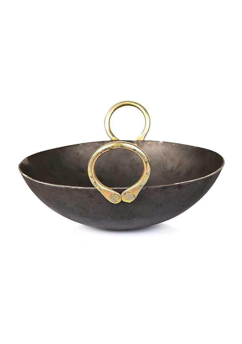 AAYU CRAFT KITCHENWARE FOR LIFE Heavy Base Iron Kadhai Wok | 1 L | 1.1 Qt - Indya