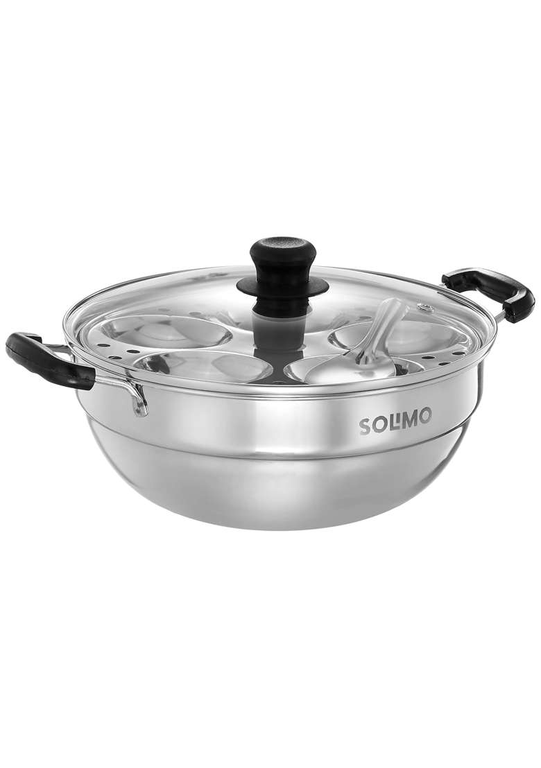 Solimo Amazon Brand Solimo Stainless Steel Multi Kadai Wok Induction Base | 500 ml | 16.9 fl oz | With Lid - Indya