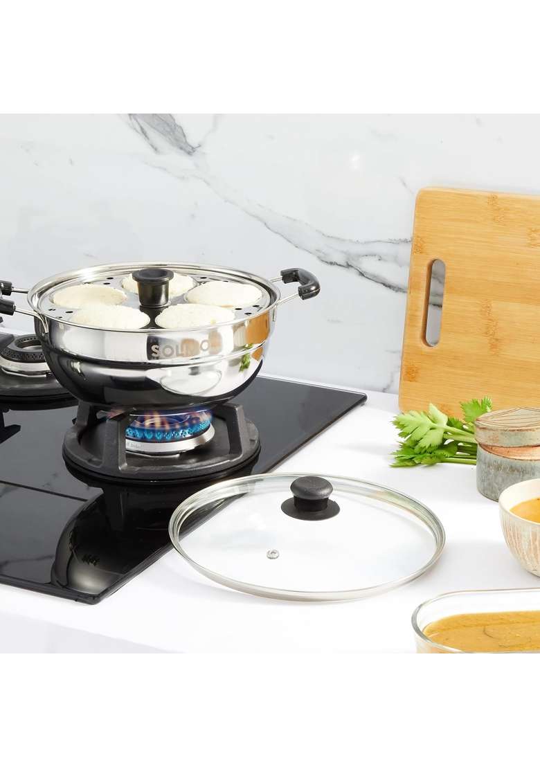 Solimo Amazon Brand Solimo Stainless Steel Multi Kadai Wok Induction Base | 500 ml | 16.9 fl oz | With Lid - Indya