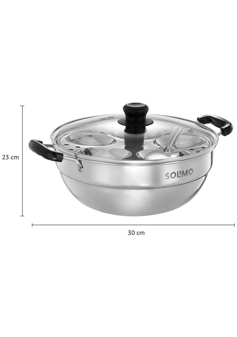 Solimo Amazon Brand Solimo Stainless Steel Multi Kadai Wok Induction Base | 500 ml | 16.9 fl oz | With Lid - Indya
