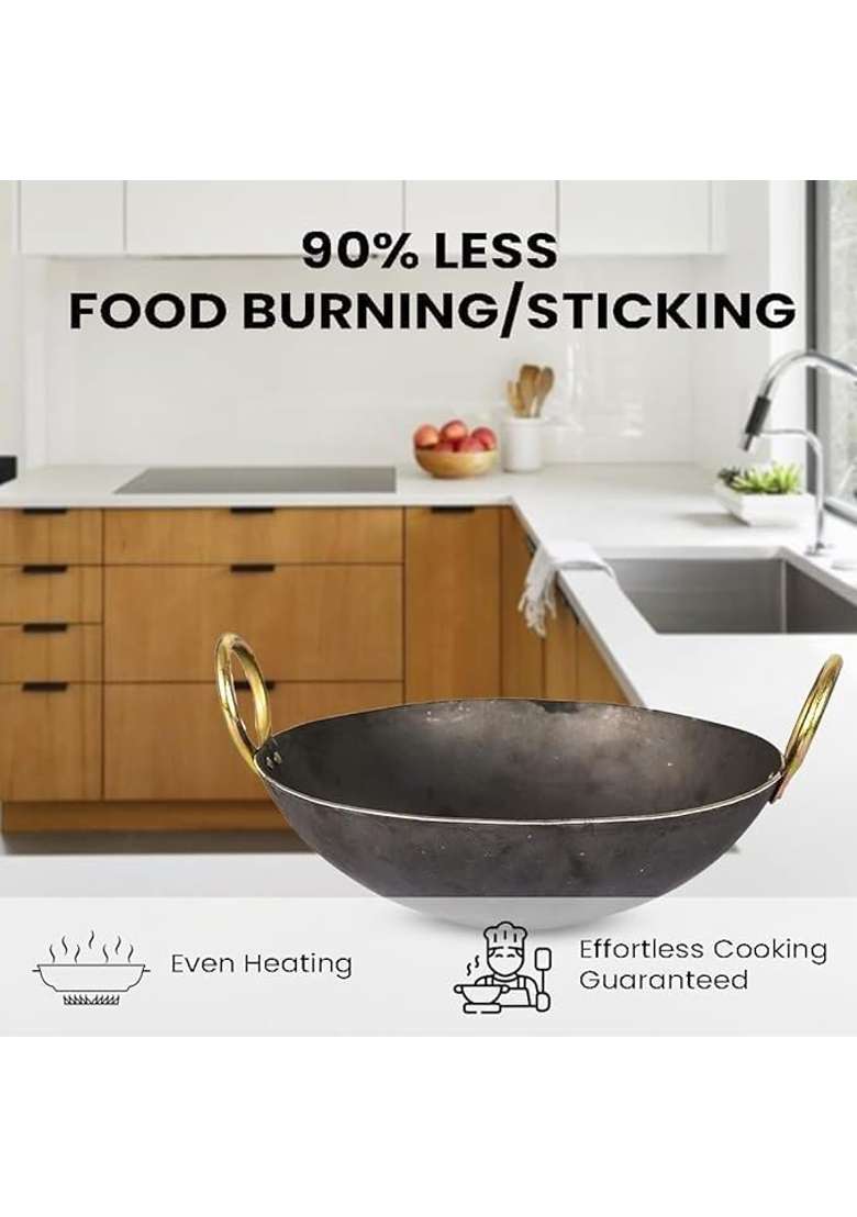Tannu Craft Heavy Base Iron Kadhai Wok - Indya