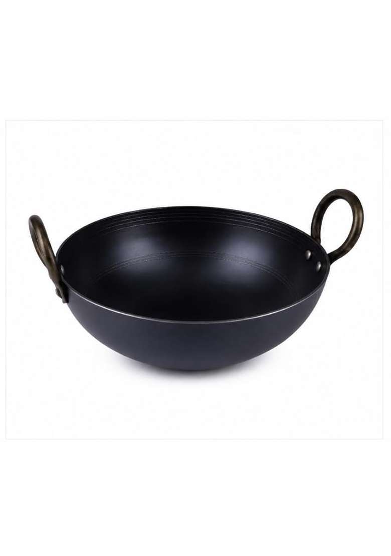 SHIFA CRAFT Food Grade Iron Kadai s 1st Smooth Edge Kadhai Strong Riveted Handle | 3 L | 3.2 Qt | 11 Inch | Induction Compatible | Heavy Bottom - Indya
