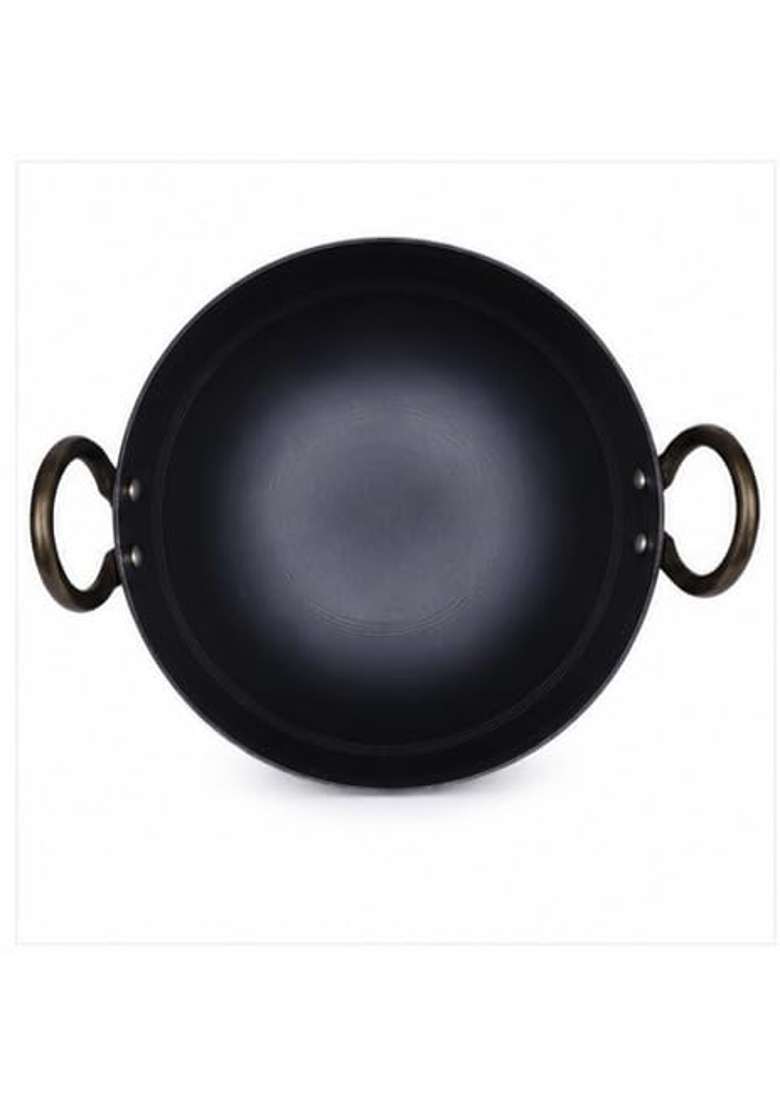 SHIFA CRAFT Food Grade Iron Kadai s 1st Smooth Edge Kadhai Strong Riveted Handle | 3 L | 3.2 Qt | 11 Inch | Induction Compatible | Heavy Bottom - Indya