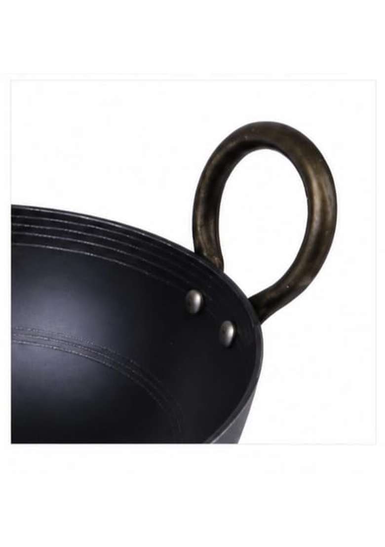 SHIFA CRAFT Food Grade Iron Kadai s 1st Smooth Edge Kadhai Strong Riveted Handle | 3 L | 3.2 Qt | 11 Inch | Induction Compatible | Heavy Bottom - Indya