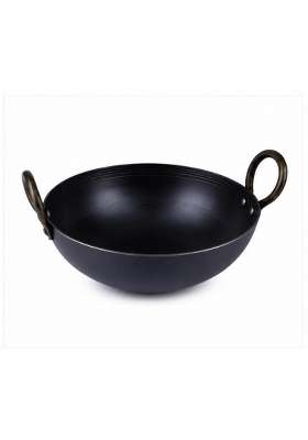 SHIFA CRAFT Food Grade Iron Kadai s 1st Smooth Edge Kadhai Strong Riveted Handle | 4 L | 4.2 Qt | 12 Inch | Induction Compatible | Heavy Bottom
