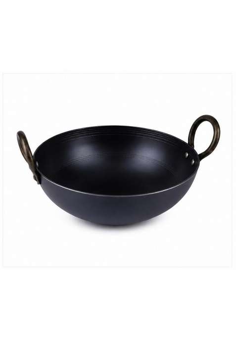 SHIFA CRAFT Food Grade Iron Kadai s 1st Smooth Edge Kadhai Strong Riveted Handle | 4 L | 4.2 Qt | 12 Inch | Induction Compatible | Heavy Bottom