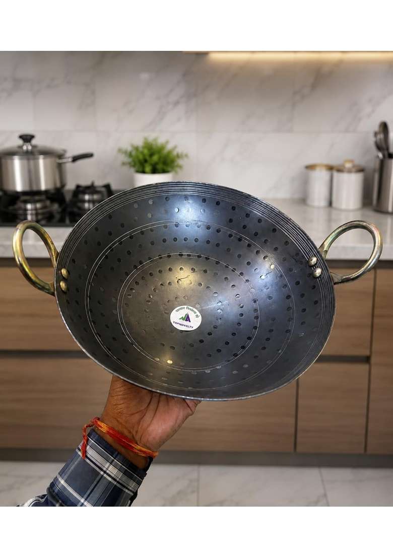AAYU CRAFT KITCHENWARE FOR LIFE Black Iron Kadhai Wok for Cooking Heavy Base | 2.5 L | 2.6 Qt - Indya