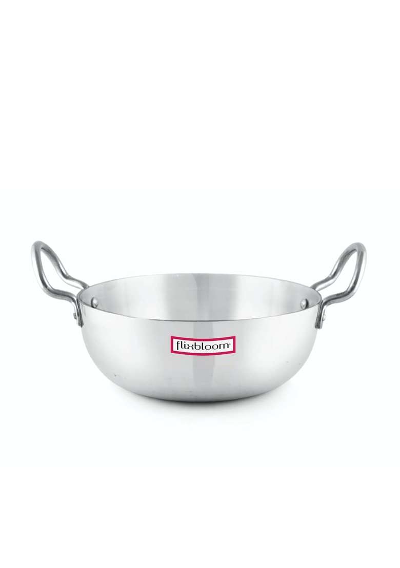 FLIXBLOOM Select Kitchen Heavy Duty Deep Aluminium Cookware Kadhai Wok with Handle Induction | 2 L | 2.1 Qt - Indya