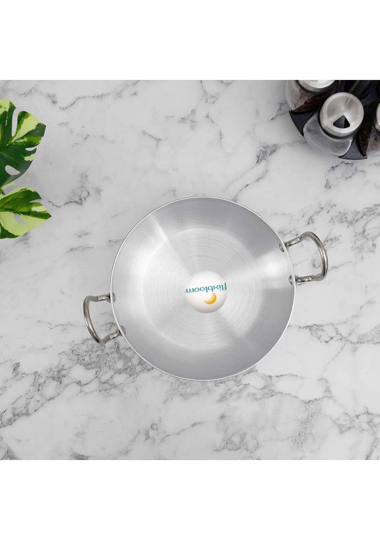 FLIXBLOOM Select Kitchen Heavy Duty Deep Aluminium Cookware Kadhai Wok with Handle Induction | 2 L | 2.1 Qt - Indya