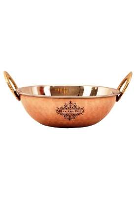INDIAN ART VILLA Steel Copper Kadai Kadhai Wok Bowl | 350 ml | 11.8 fl oz