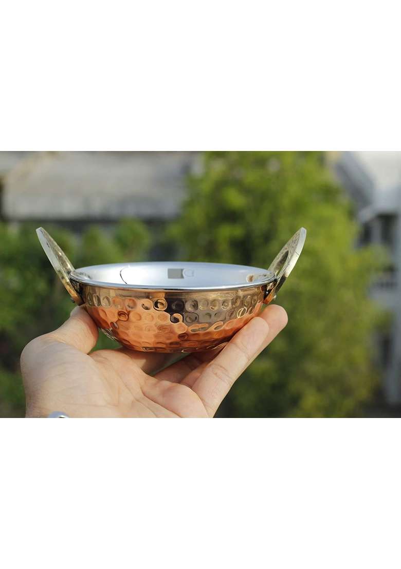 INDIAN ART VILLA Steel Copper Kadai Kadhai Wok Bowl | 350 ml | 11.8 fl oz - Indya